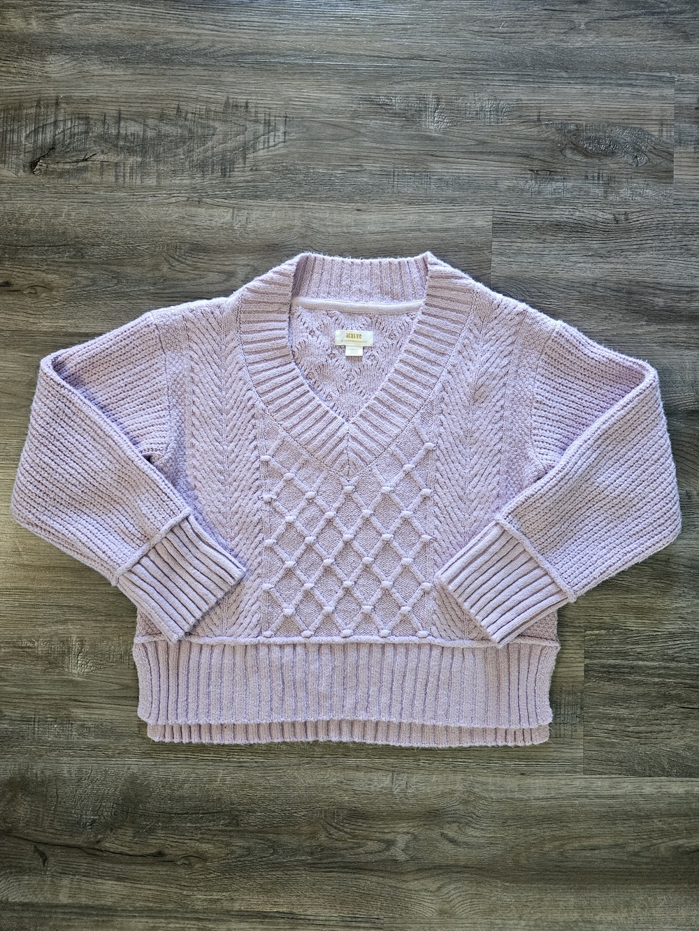 Anthropologie Maeve Lavender V-Neck Cable Knit Sweater